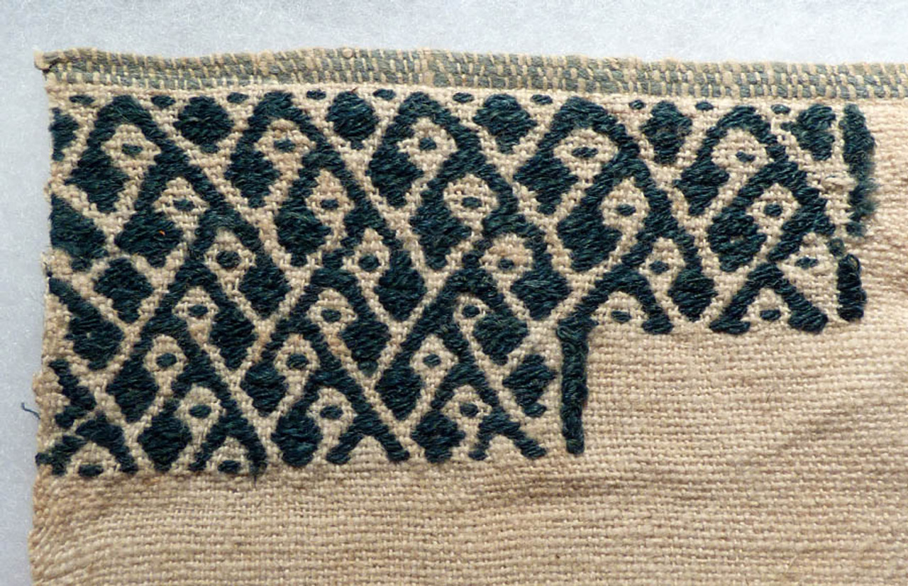 CHIMU CULTURE PRE-COLUMBIAN TEXTILE FROM SOUTH AMERICA WITH UNFINISHED EMBROIDERED DESIGN IN RARE BLUE DYE *PC037