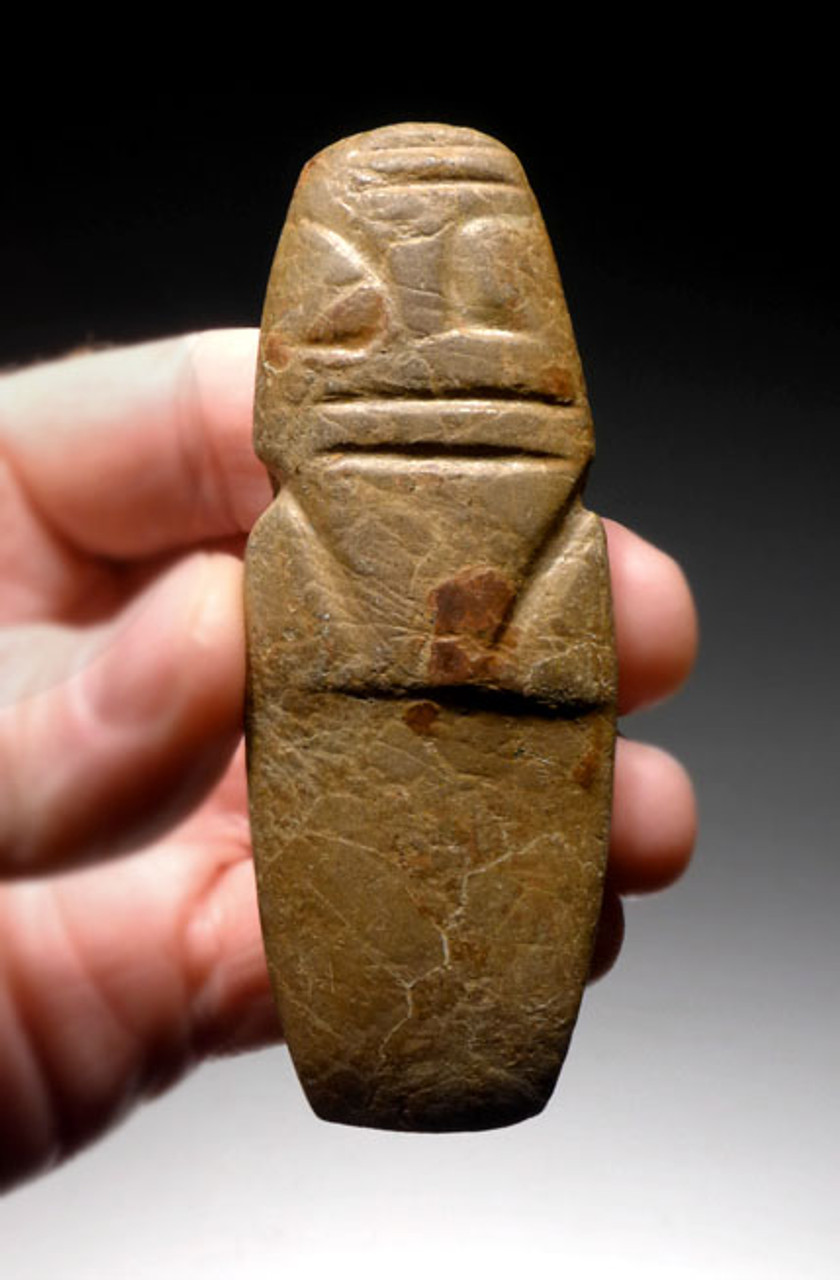 PRE-COLUMBIAN AXE GOD CARVED PENDANT IN OLIVE BROWN HARDSTONE *PC115