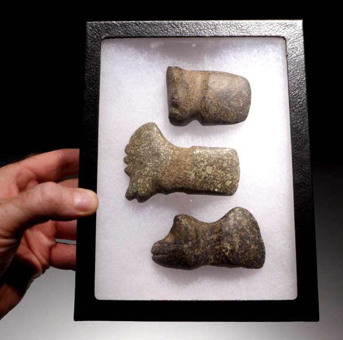 PRE-COLUMBIAN ANCIENT STONE ANTHROPOMORPHIC WAR AXES NICOYA