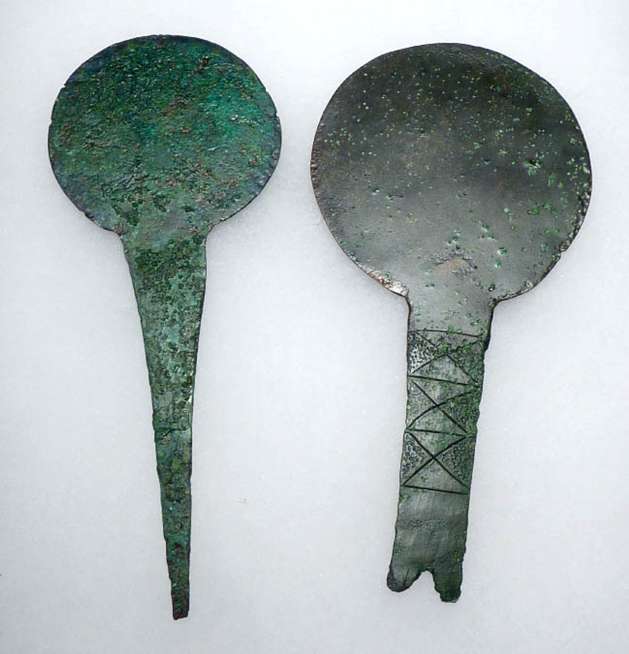 TWO UNBROKEN ANCIENT LURISTAN BRONZE MIRRORS *NE062