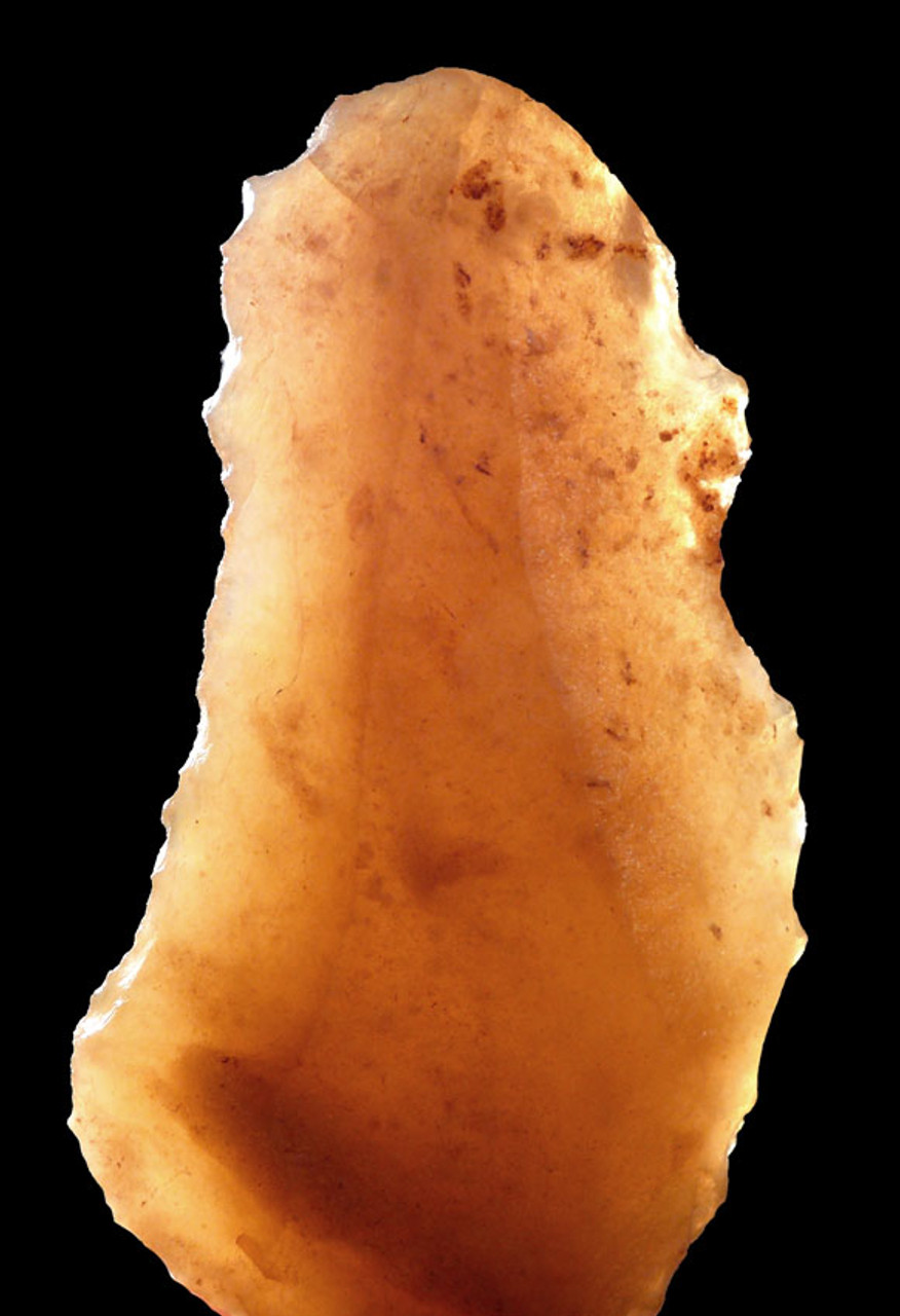 EARLIEST ARROWHEAD - ATERIAN MIDDLE PALEOLITHIC TANGED POINT MADE OF RARE CHALCEDONY *AT078