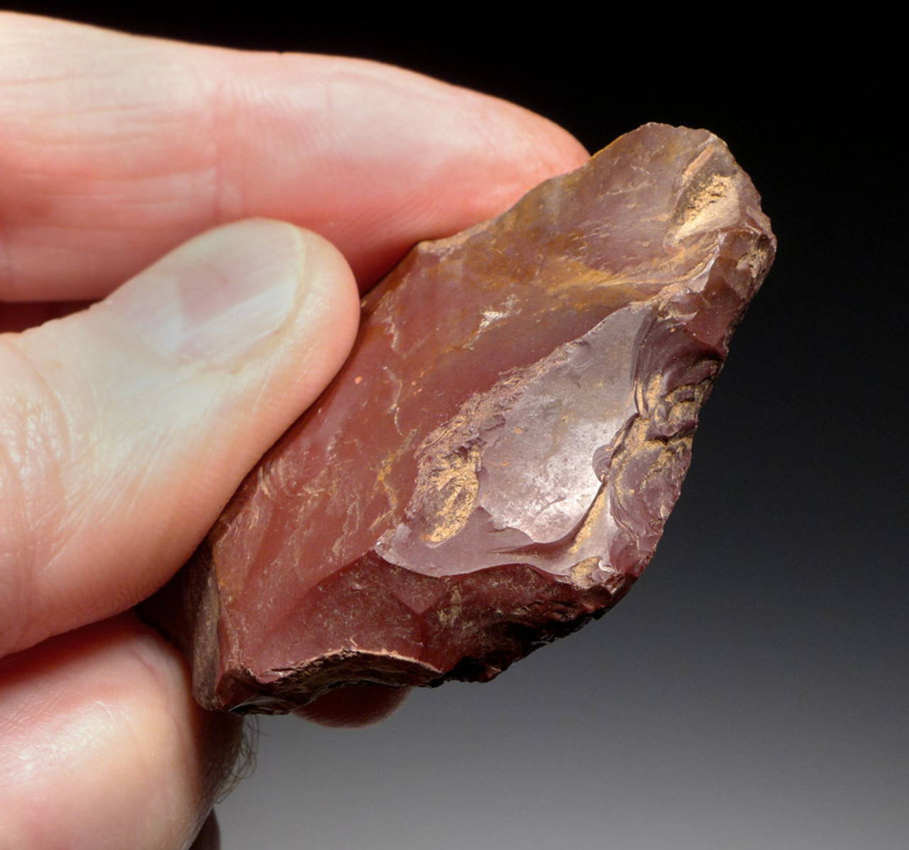 WINE RED JASPER NEANDERTHAL SIDE SCRAPER MOUSTERIAN FLAKE TOOL FROM FONTMAURE FRANCE *M396