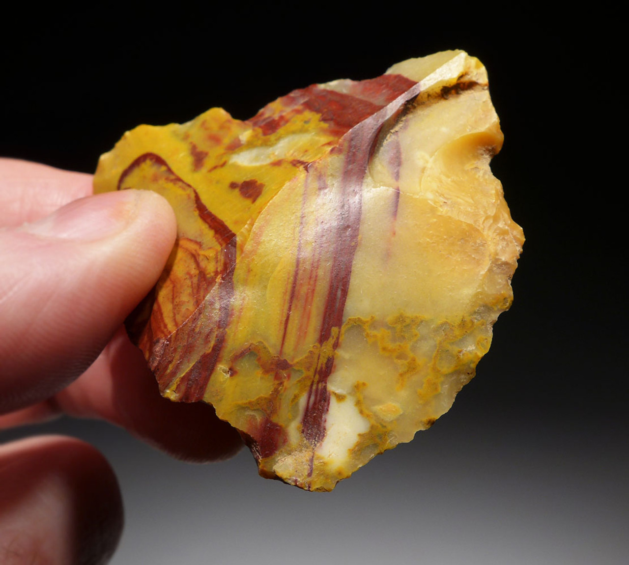 RARE CRAZY COLORFUL NEANDERTHAL PRESTIGE JASPER FLAKE MOUSTERIAN TOOL FROM FONTMAURE FRANCE  *M408