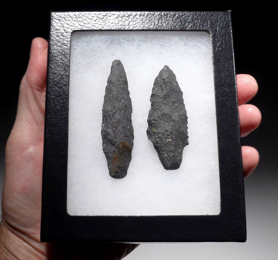 TWO RARE BASALT ATLATL PRE-COLUMBIAN SPEARHEADS *PC322 - TIME