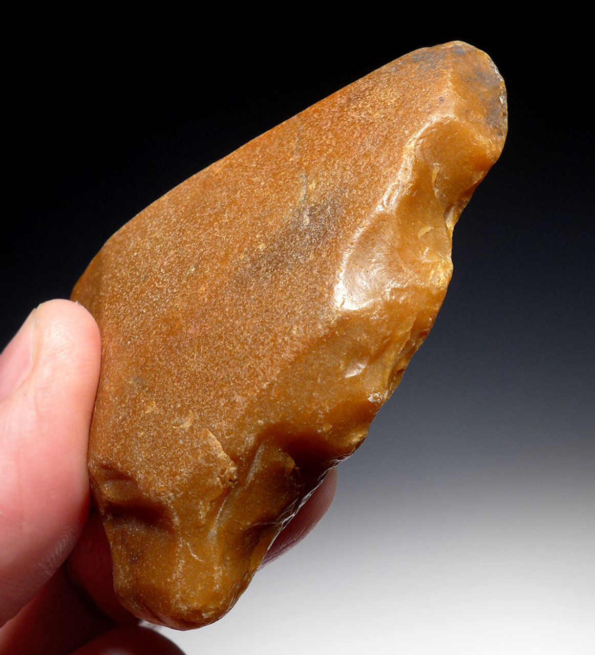 RARE ORANGE FLINT EUROPEAN HOMO ERECTUS ACHEULEAN FLAKE TOOL FROM PREHISTORIC FRANCE  *ACH295