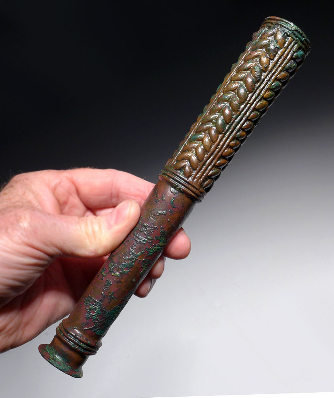 FINEST ANCIENT BRONZE LURISTAN WAR MACE CUDGEL WITH HERRINGBONE DESIGN  *LUR175