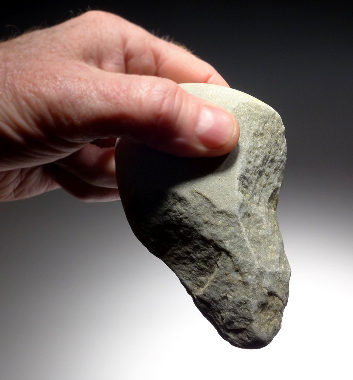 EUROPEAN HOMO ERECTUS OLDOWAN POINTED PROTO PEBBLE AXE SHOWING EVOLVING HUMAN TOOL DESIGN  *PB149