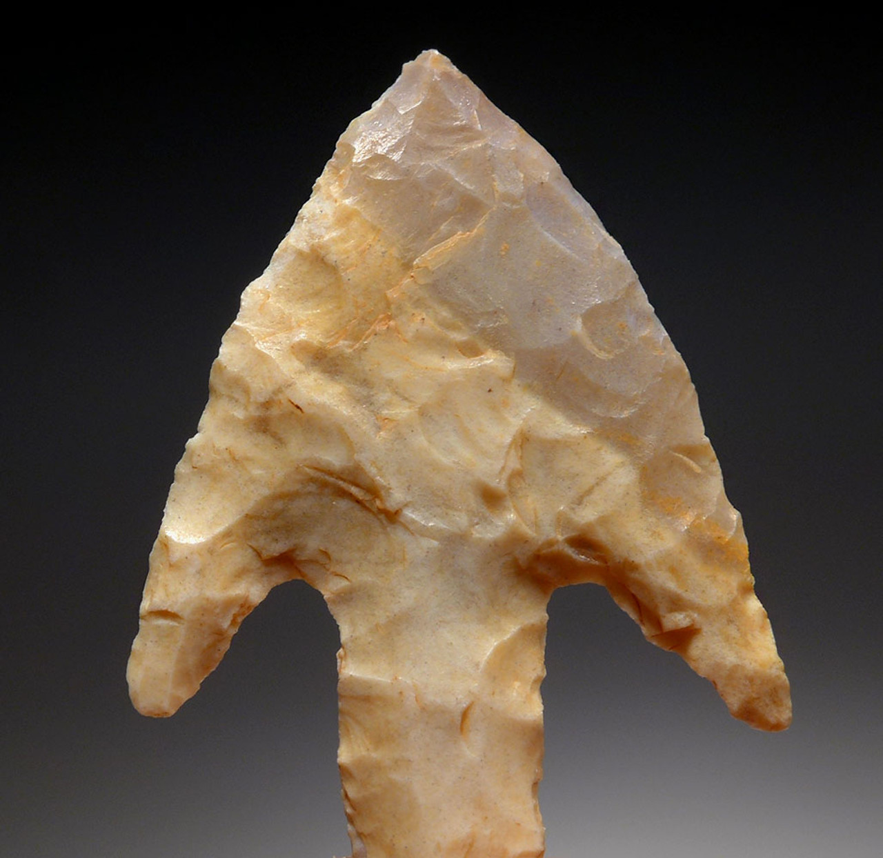 RARE FINEST CAPSIAN AFRICAN NEOLITHIC BROAD BARB LONG TANGED ARROWHEAD  *CAP271