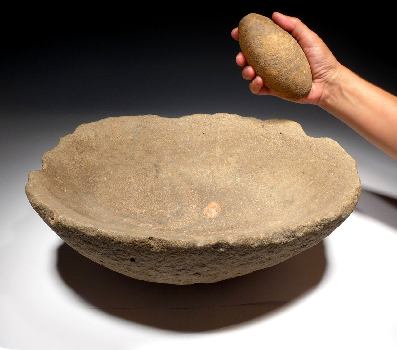 EXTREMELY RARE AFRICAN NEOLITHIC STONE GRINDING BOWL MILL SET FROM THE CAPSIAN CULTURE  *CAPX1