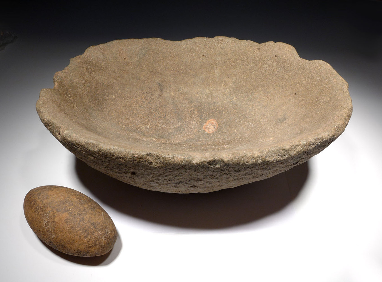 EXTREMELY RARE AFRICAN NEOLITHIC STONE GRINDING BOWL MILL SET FROM THE CAPSIAN CULTURE  *CAPX1