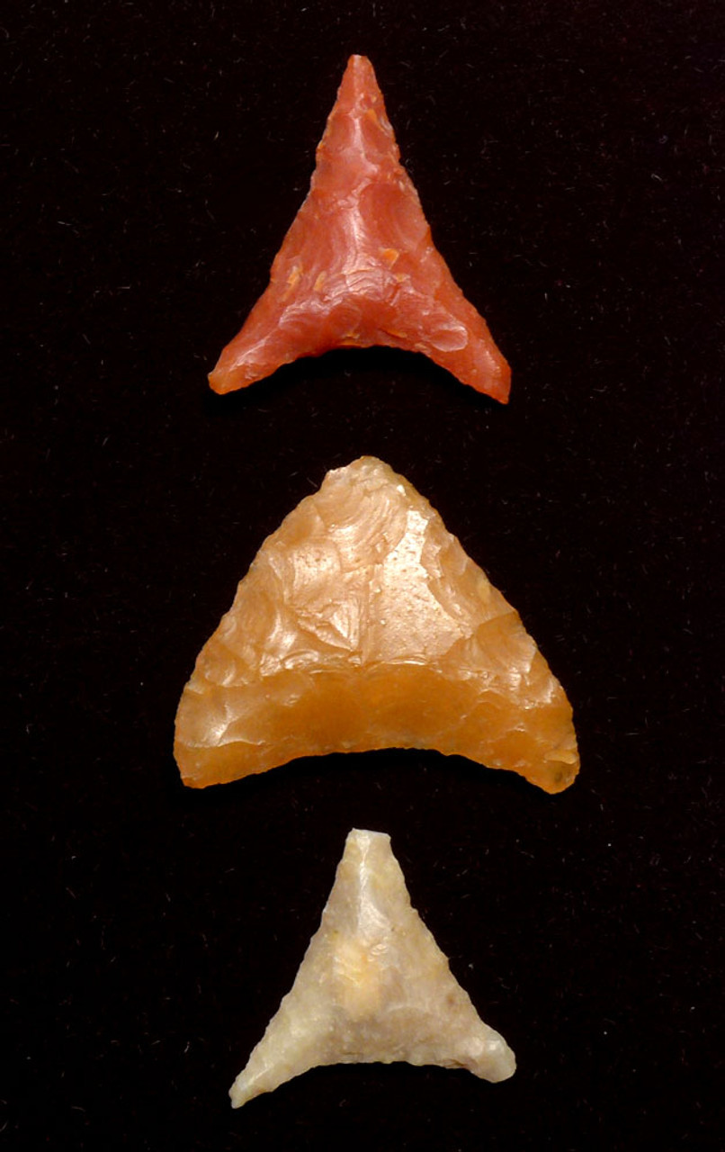 THREE RARE GEM FANCY TENERIAN AFRICAN NEOLITHIC ARROWHEADS  *CAP308