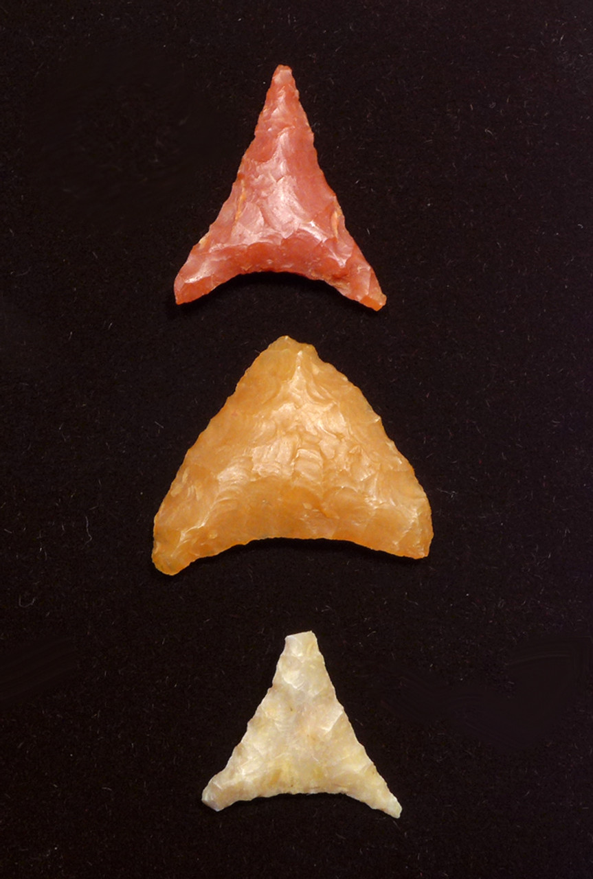 THREE RARE GEM FANCY TENERIAN AFRICAN NEOLITHIC ARROWHEADS  *CAP308