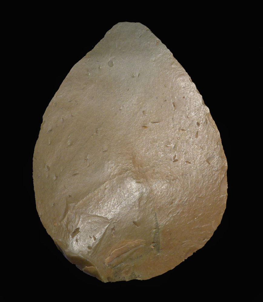 EXCEPTIONAL TEARDROP GREEN JASPER SCRAPER FROM THE TENERIAN