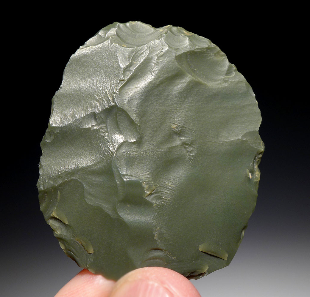 RARE THIN GREEN JASPER DISCOIDAL SCRAPER FROM THE TENERIAN AFRICAN