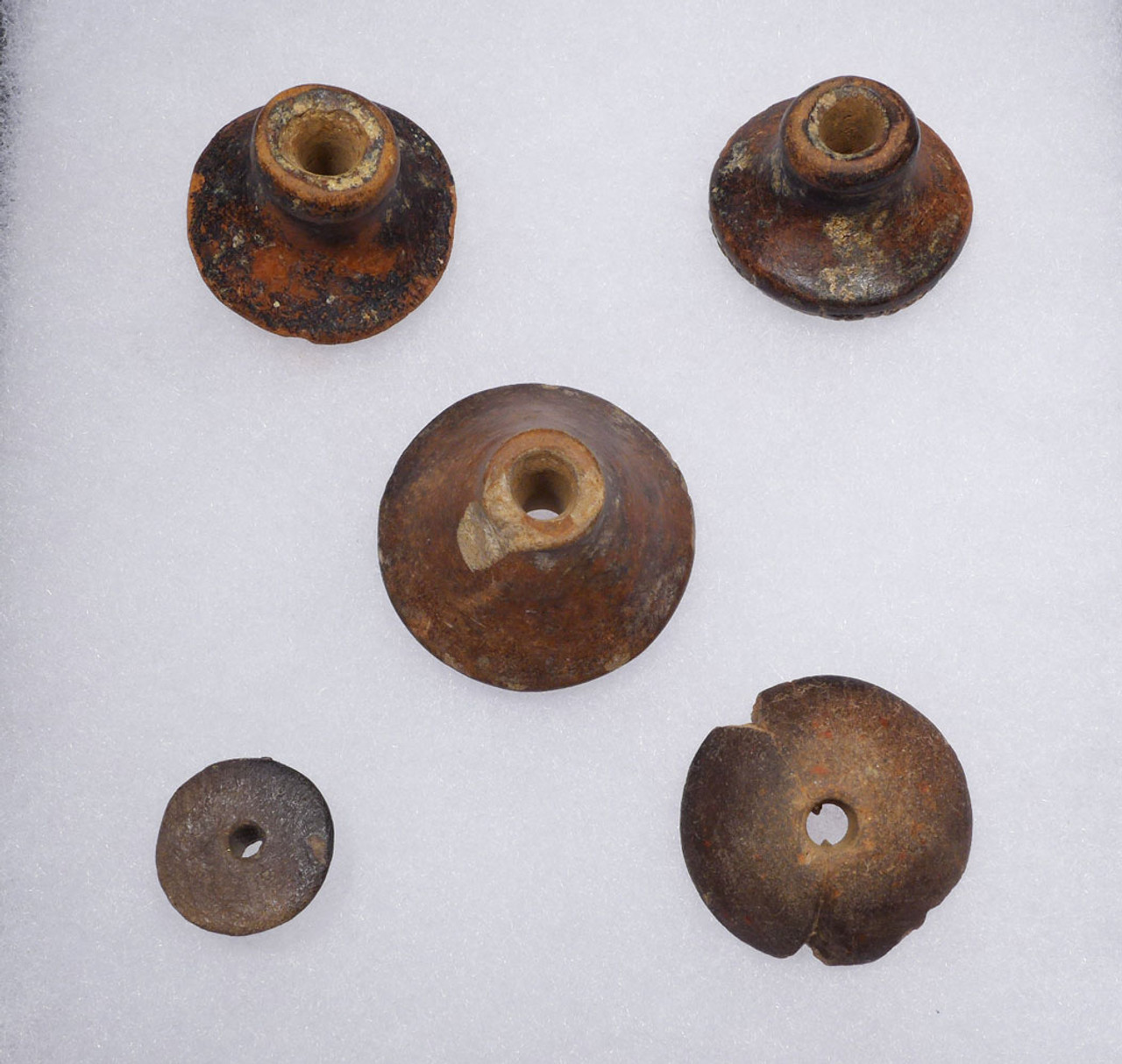 FIVE PRE-COLUMBIAN QUIMBAYA ANCIENT TEXTILE SPINDLE WHORLS FROM SOUTH AMERICA  *PC355