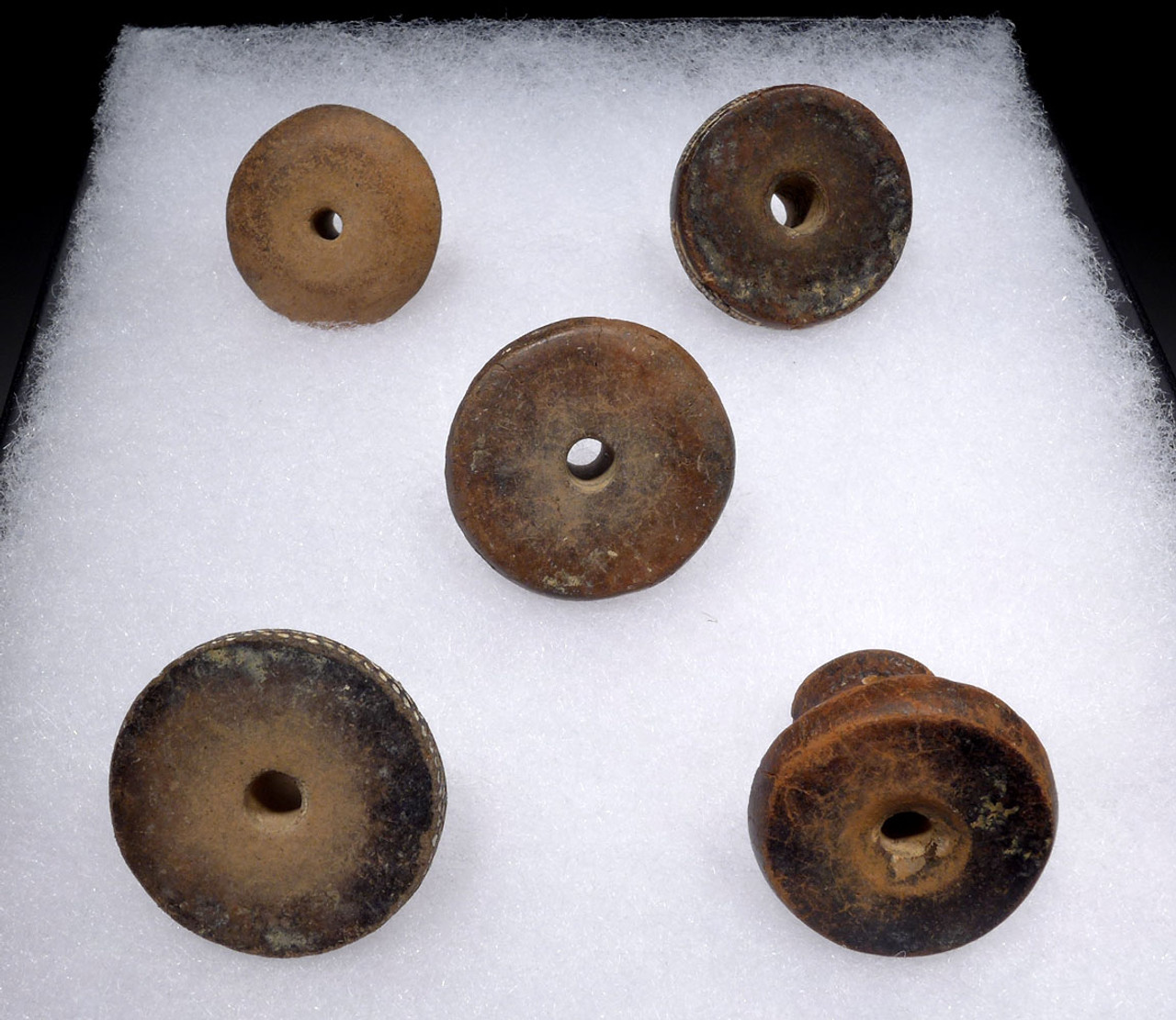 FIVE PRE-COLUMBIAN QUIMBAYA ANCIENT TEXTILE SPINDLE WHORLS FROM SOUTH AMERICA  *PC358