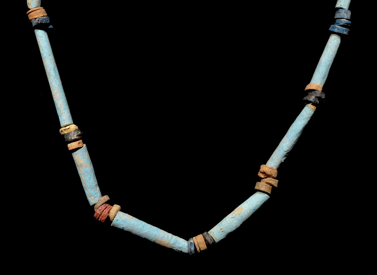 SUPERB 39" WEARABLE AUTHENTIC ANCIENT EGYPTIAN "MUMMY BEAD" FAIENCE, STONE AND CLAY BEAD NECKLACE *NE157