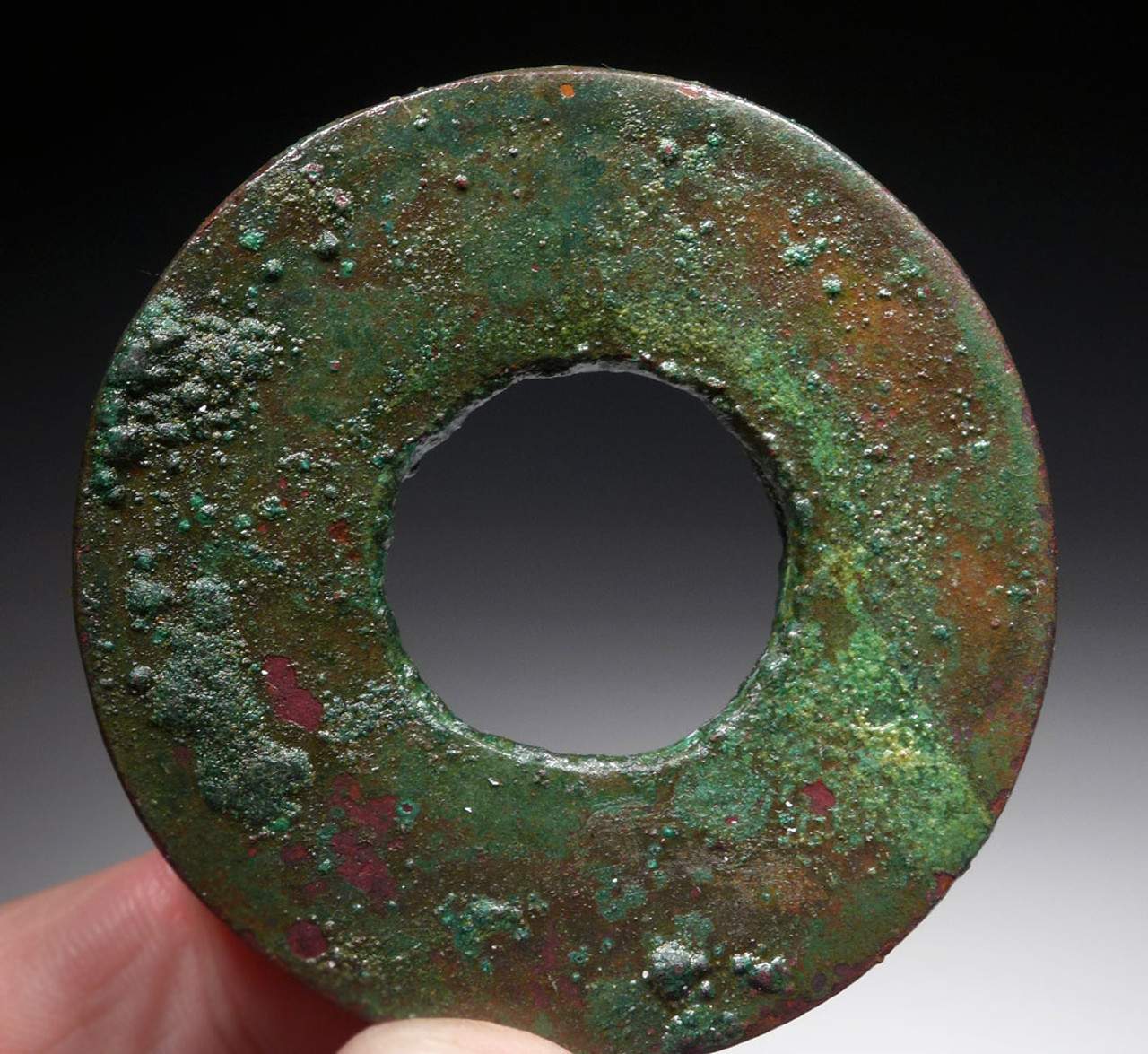 RARE PRE-COLUMBIAN COPPER BRONZE DISK RING MACE OF THE MOCHE CULTURE  *PC371