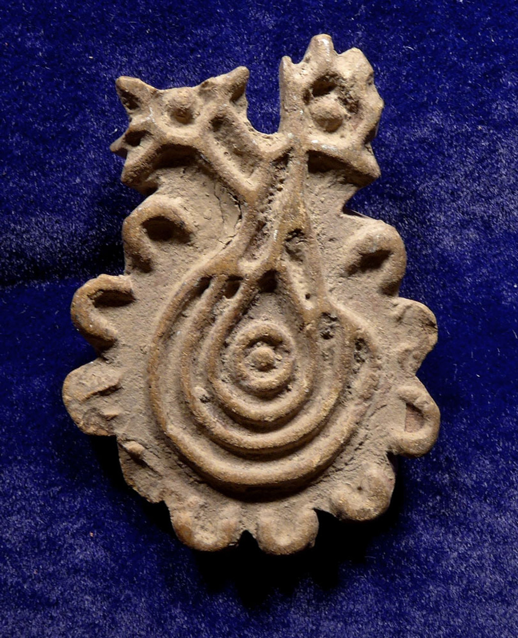 DETAILED MAYAN PRE-COLUMBIAN OCELLATED TURKEY CERAMIC STAMP   *PC369