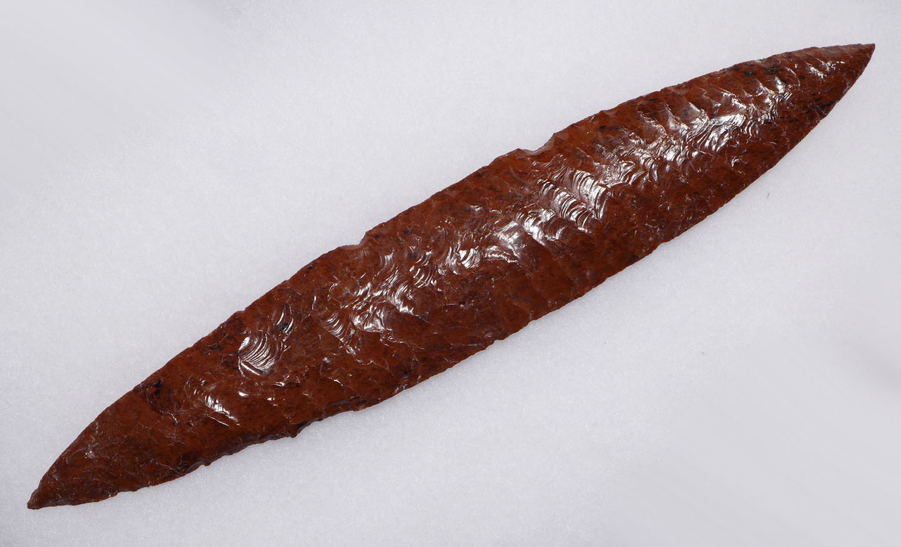 FINEST UNBROKEN PRESTIGE BIFACIAL LEAF BLADE OF RED OBSIDIAN FROM THE PRE-COLUMBIAN WEST MEXICO SHAFT TOMB CULTURE  *PC373