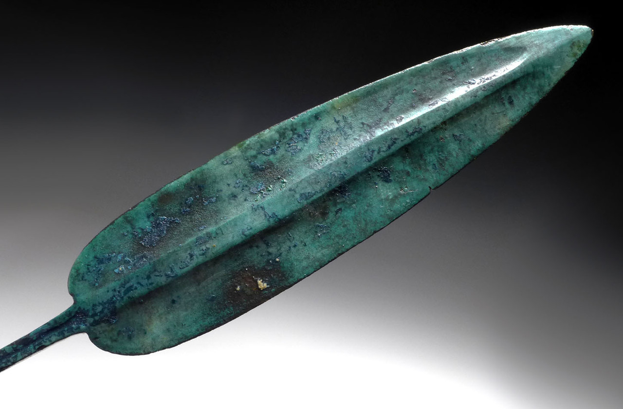 FINEST COLORFUL ANCIENT BRONZE LURISTAN RAT TAIL SPEARHEAD  *LUR225