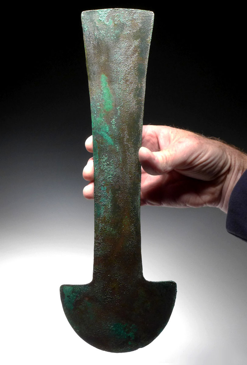 GIANT ANCIENT PRE-COLUMBIAN SURGICAL COPPER TUMI KNIFE FOR SKULL TREPANATION  *PC416