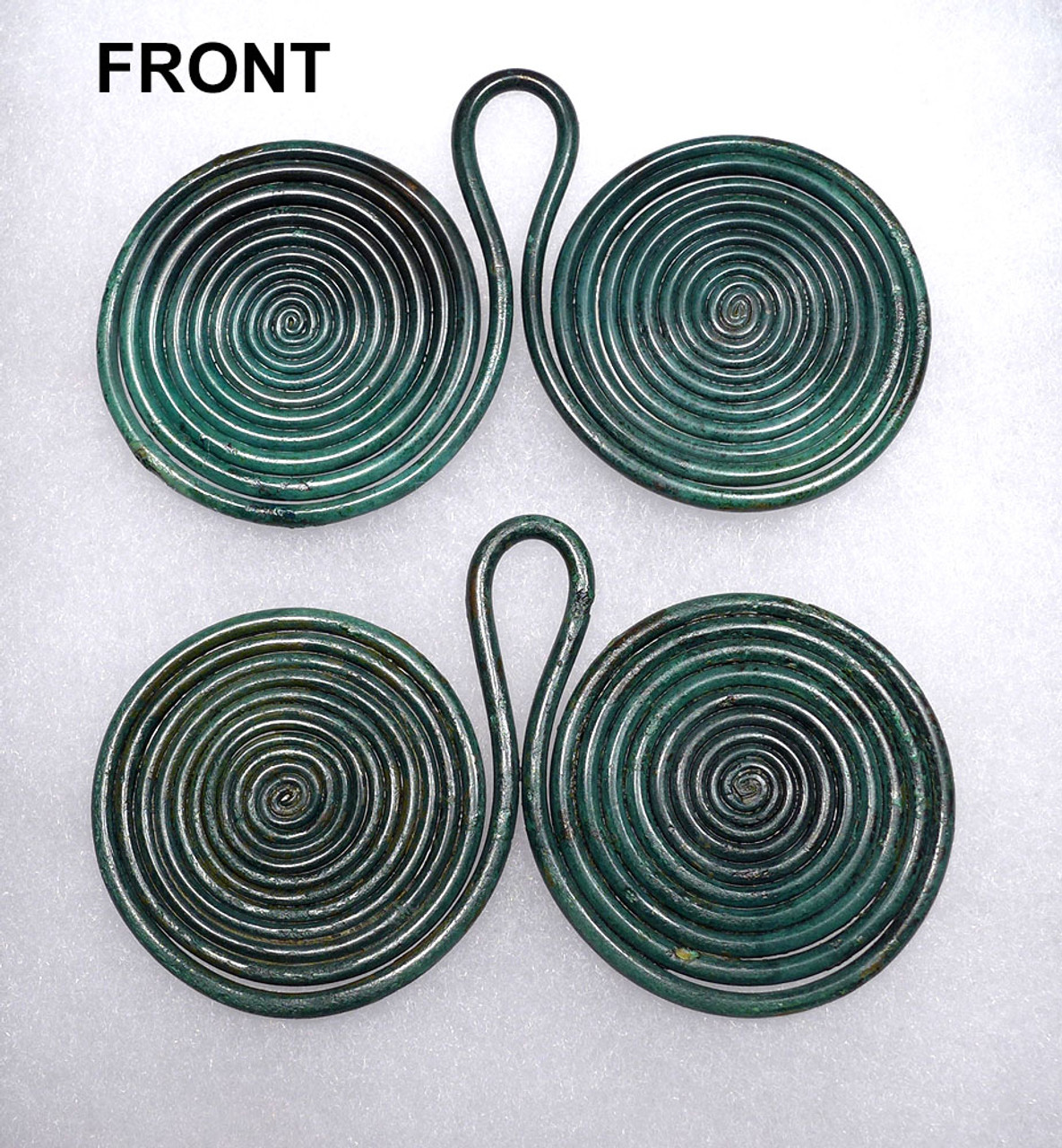 LARGE ORIGINAL MATCHED PAIR OF RARE EUROPEAN BRONZE AGE SPIRAL ORNAMENT PENDANTS  *CEL022