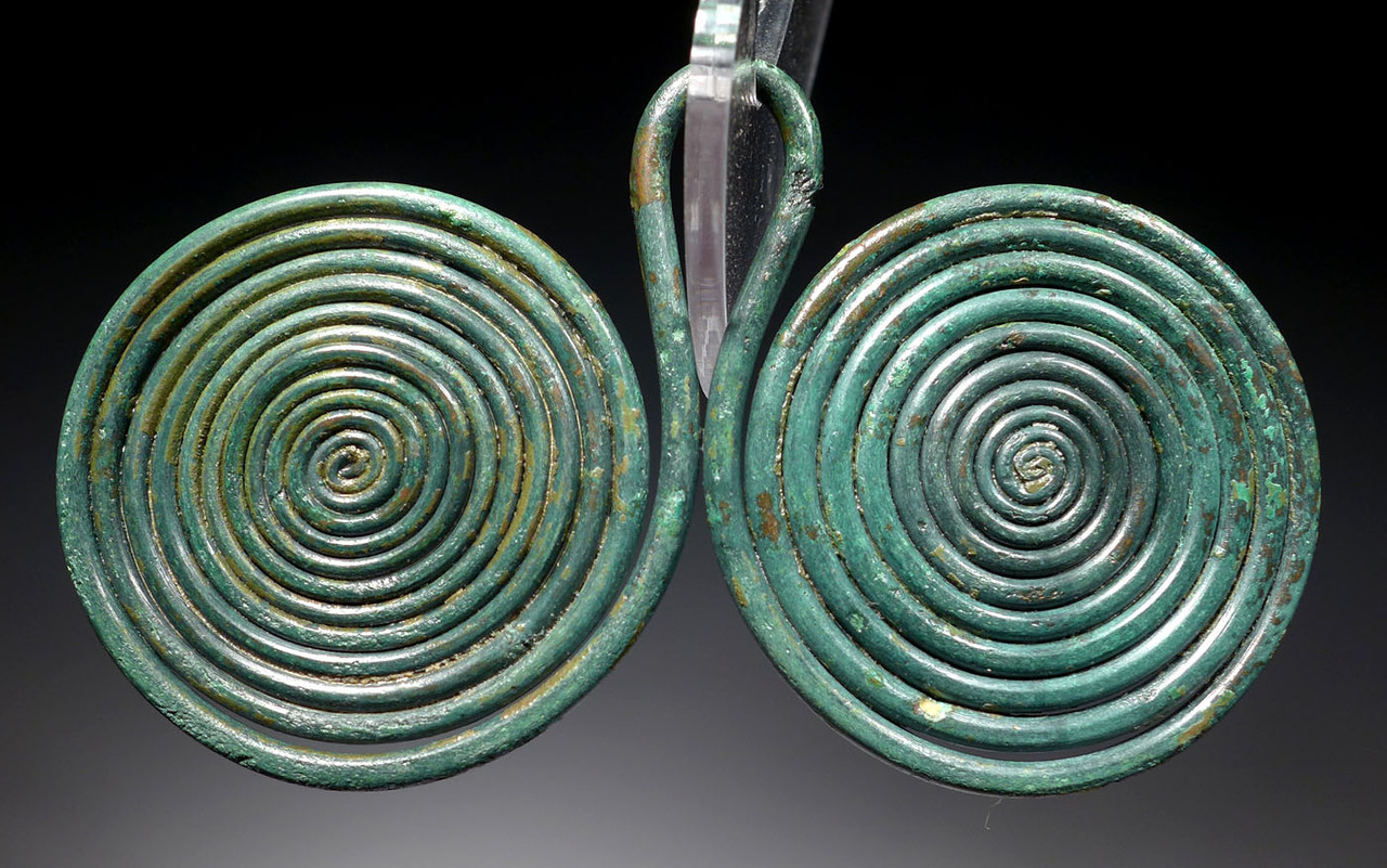 LARGE ORIGINAL MATCHED PAIR OF RARE EUROPEAN BRONZE AGE SPIRAL ORNAMENT PENDANTS  *CEL022