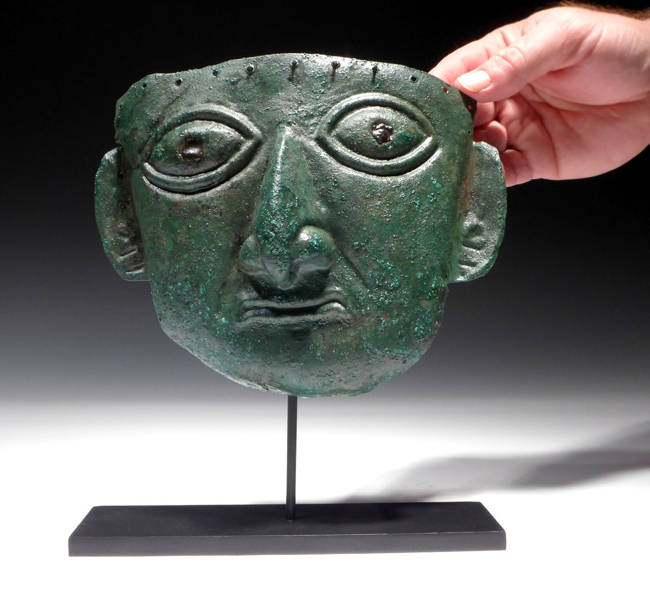 EXCEPTIONAL LIFE-SIZE ANCIENT PRE-COLUMBIAN MUMMY DEATH MASK OF HAMMERED COPPER  *PC430