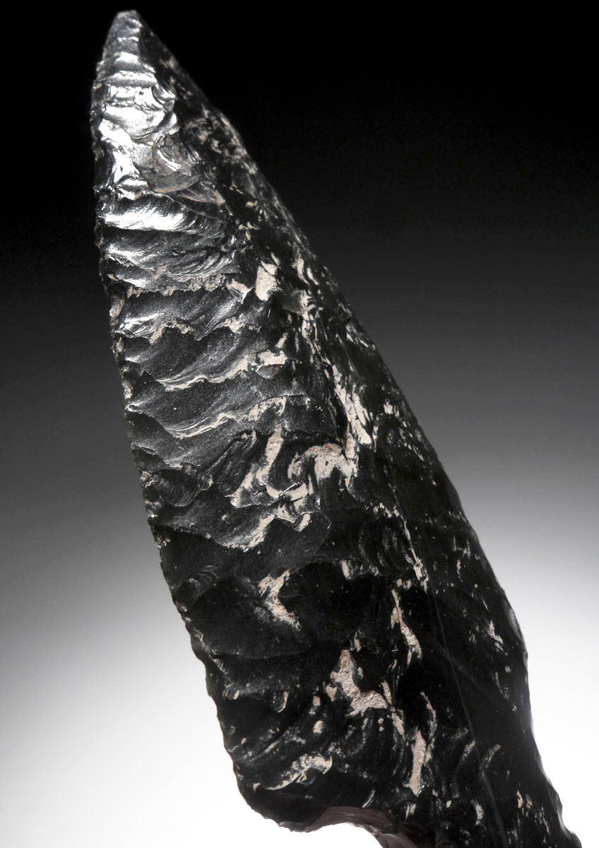 FINEST LARGE MAYAN OBSIDIAN ATLATL SPEARHEAD MASTERPIECE PRESTIGE