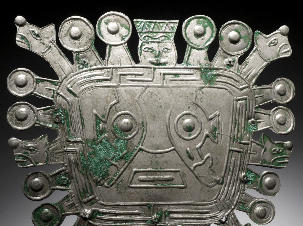 EXTREMELY RARE SILVER PRE-COLUMBIAN INCA VIRACOCHA GREAT CREATOR DEITY APPLIQUE FROM AN ANCIENT ROYAL  *PC455