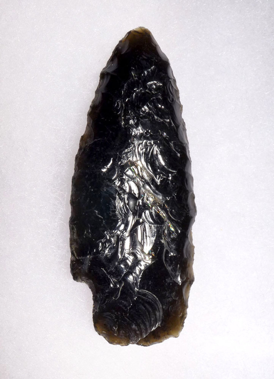 ROBUST TEOTIHUACAN PRE-COLUMBIAN BIFACIAL ATLATL SPEARHEAD IN GREEN OBSIDIAN  *PC473