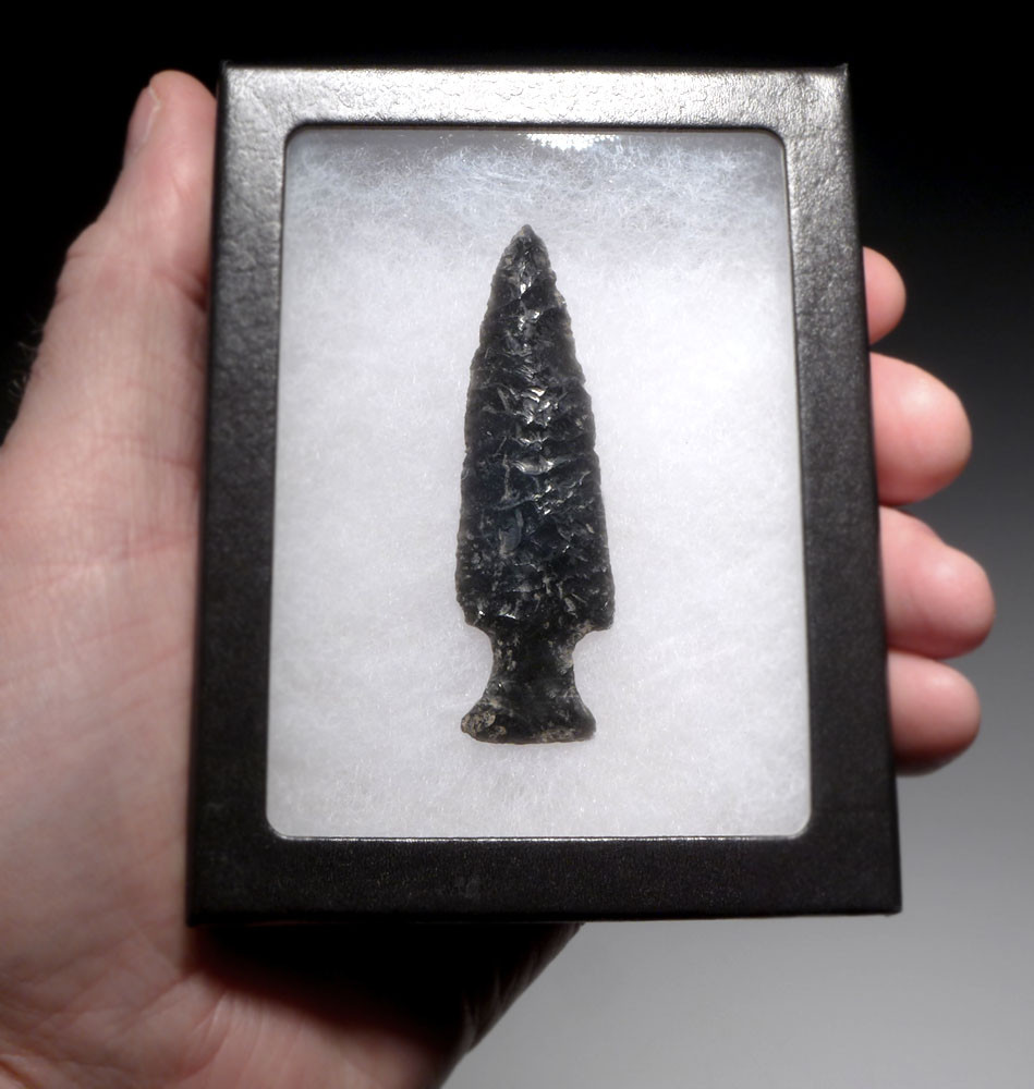 TOP COLLECTOR-GRADE ELONGATED PRE-COLUMBIAN AZTEC BANDED OBSIDIAN