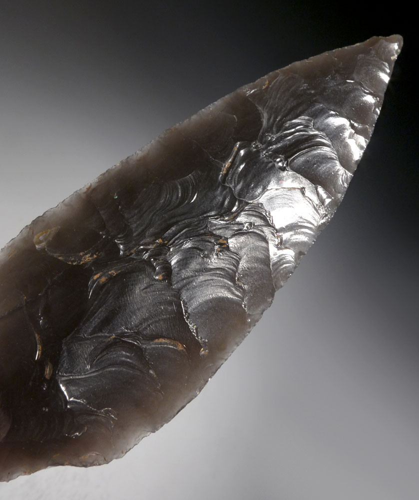 BREATHTAKING LARGE PRESTIGE ATLATL OBSIDIAN BIFACIAL SPEARHEAD OF