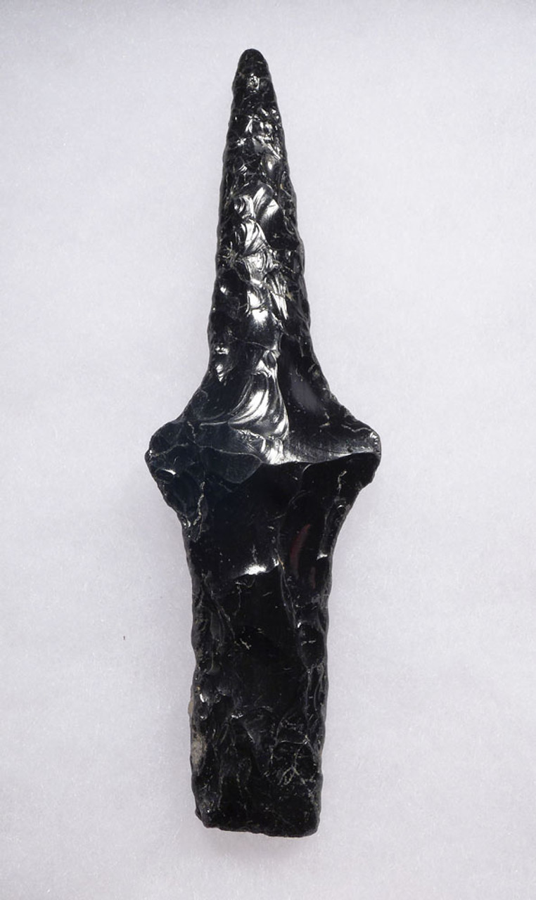 RARE PRE-COLUMBIAN AZTEC TRIHEDRAL OBSIDIAN LUGGED STABBING DAGGER  *PC409