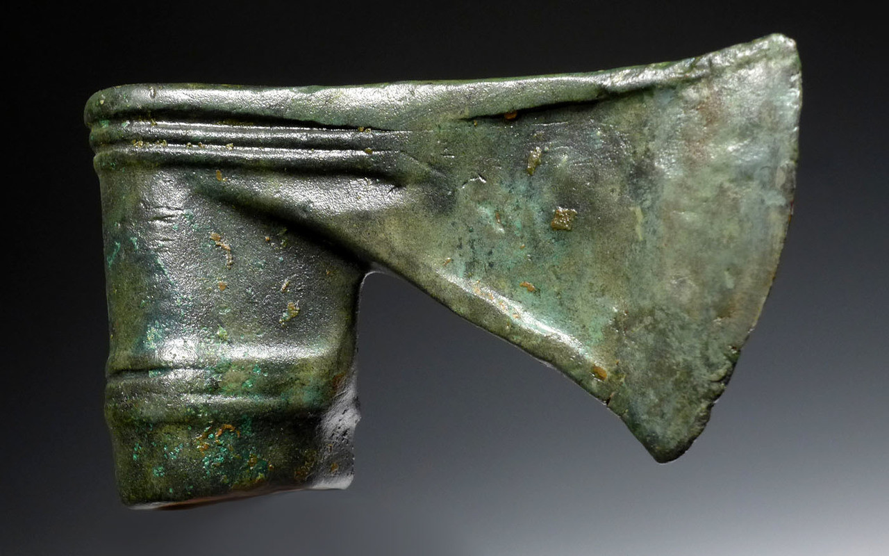 DECORATED ANCIENT NEAR EAST BRONZE BATTLE AXE FROM LURISTAN WITH AMAZING PATINA  *NEPC006