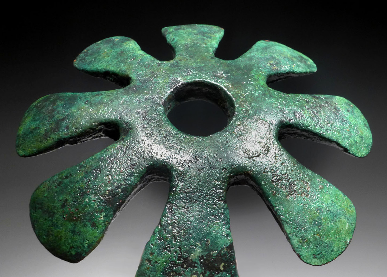 EXTREMELY RARE ANCIENT ROYAL BRONZE FLOWER PETAL RADIAL BLADE MACE HEAD FROM BACTRIA  *LUR348