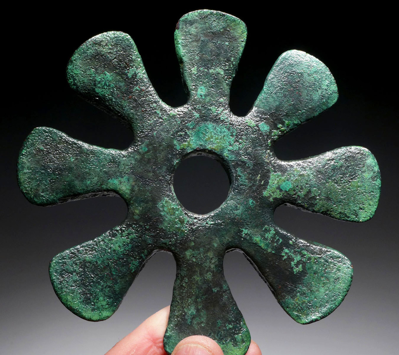 EXTREMELY RARE ANCIENT ROYAL BRONZE FLOWER PETAL RADIAL BLADE MACE HEAD FROM BACTRIA  *LUR348