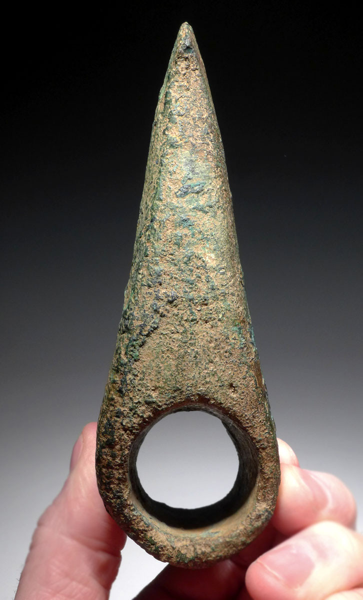 LARGE EXTREMELY RARE COPPER SHAFT-HOLE WAR AXE FROM THE BALKAN