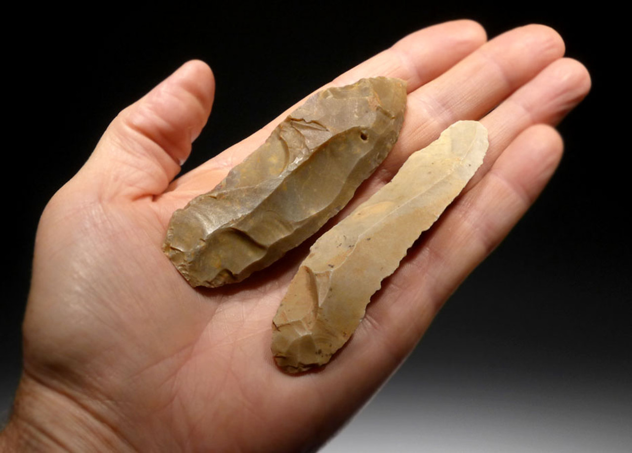 CAPSIAN AFRICAN NEOLITHIC PAIR OF LARGE FLINT BLADE KNIVES  *CAP187