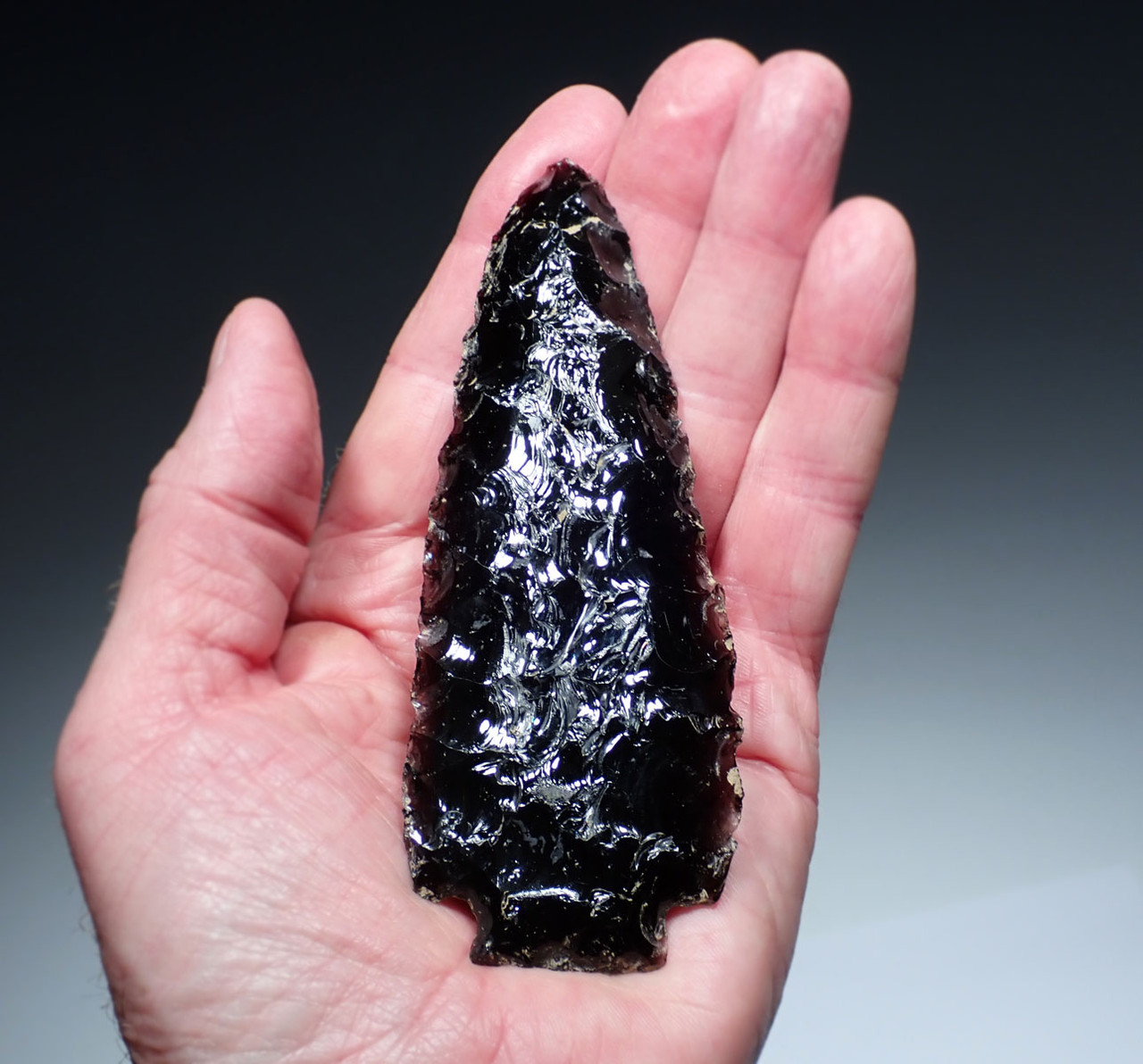 LARGE MAYAN BIFACIAL PRE-COLUMBIAN OBSIDIAN STABBING SPEARHEAD