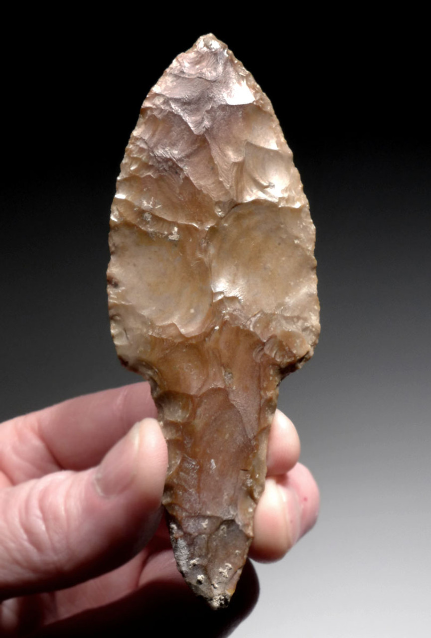 COLORFUL LARGE PRE-COLUMBIAN MAYAN STEMMED FLINT STABBING SPEARHEAD  *PC501