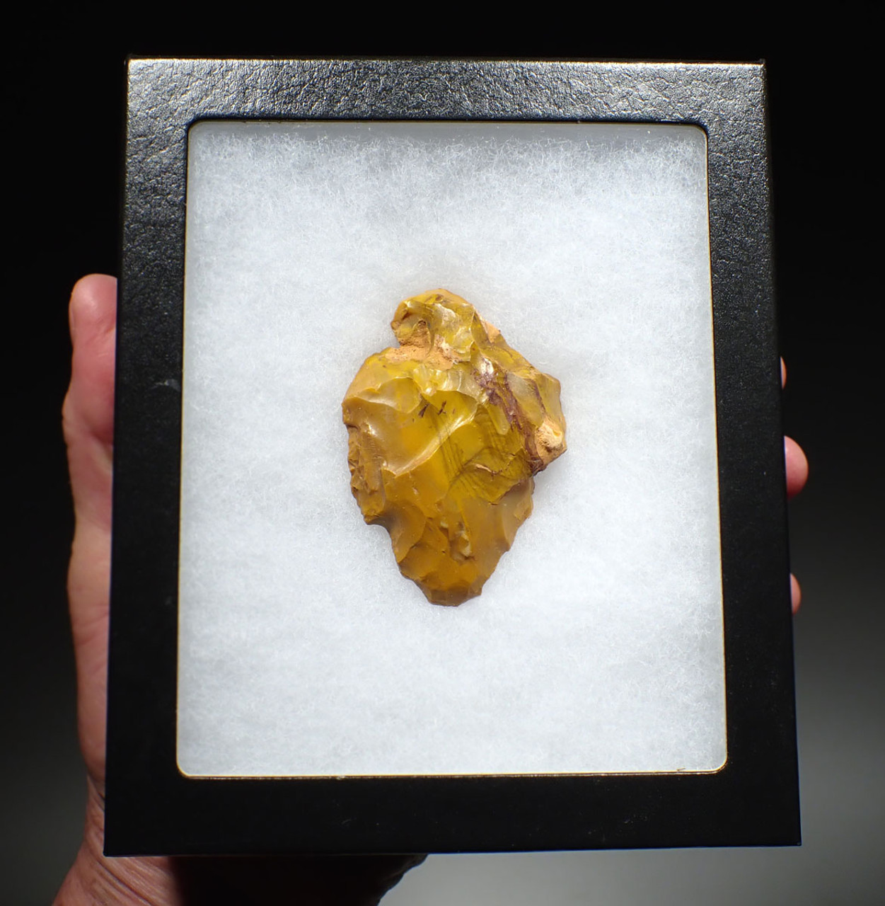 RARE GOLDEN JASPER NEANDERTHAL MOUSTERIAN BIFACE HAND AXE FROM FONTMAURE FRANCE  *M492