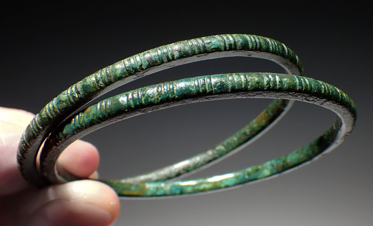 MATCHING ANCIENT BRONZE DECORATED BANGLE BRACELETS  FROM NEAR EAST LURISTAN  *LUR391