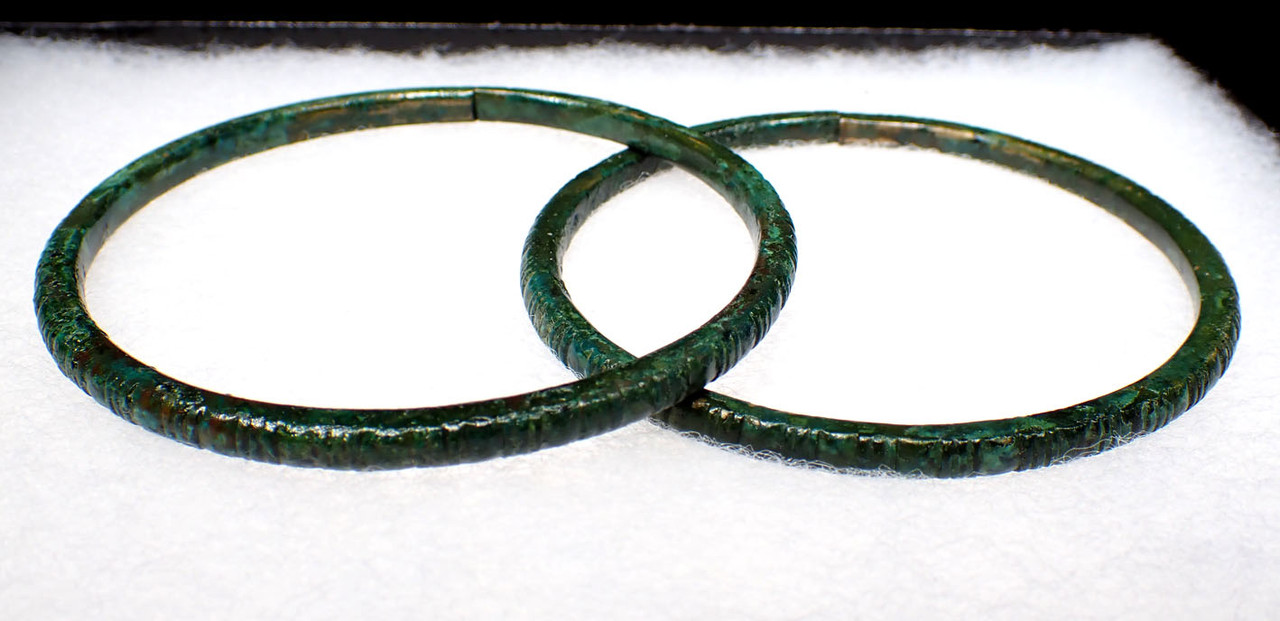 MATCHING ANCIENT BRONZE DECORATED BANGLE BRACELETS  FROM NEAR EAST LURISTAN  *LUR391