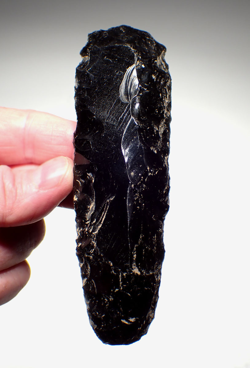 LARGE MAYAN OBSIDIAN PRE-COLUMBIAN PRISMATIC KNIFE BLADE  *PC564