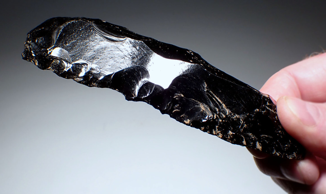 LARGE MAYAN OBSIDIAN PRE-COLUMBIAN PRISMATIC KNIFE BLADE  *PC564