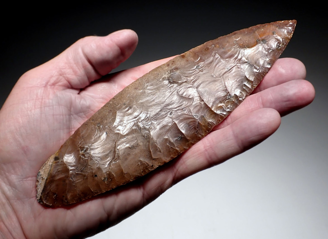 STRAWBERRY FLINT INVESTMENT-CLASS SUPER THIN PRE-COLUMBIAN MAYAN BIFACIAL RITUAL KNIFE LEAF DAGGER BLADE FOR SACRIFICE  *PC563