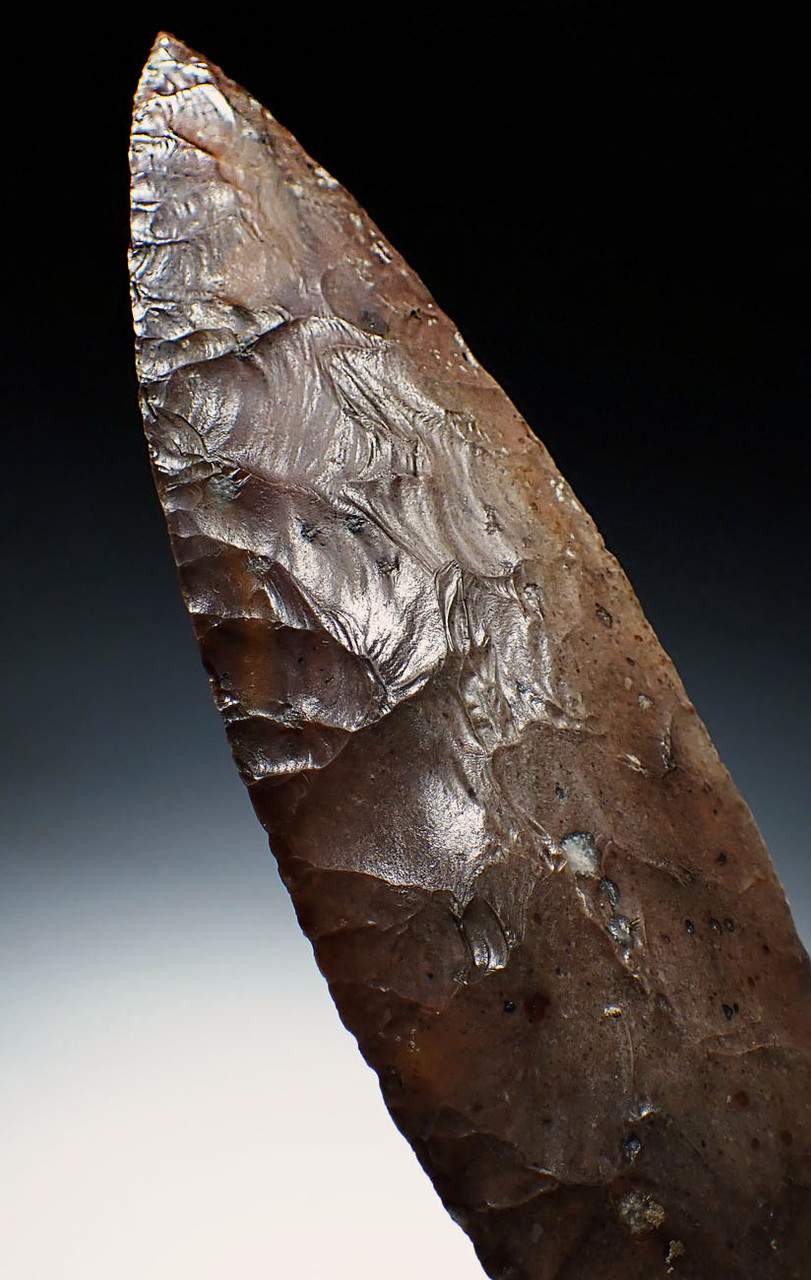 STRAWBERRY FLINT INVESTMENT-CLASS SUPER THIN PRE-COLUMBIAN MAYAN BIFACIAL RITUAL KNIFE LEAF DAGGER BLADE FOR SACRIFICE  *PC563