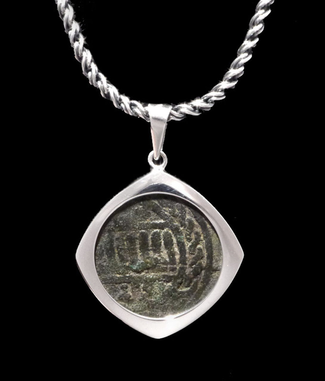 ANCIENT ISLAMIC BRONZE MAMLUK MUSLIM COIN PENDANT IN STERLING SILVER  *CPM5 ANCIENT ISLAMIC BRONZE MAMLUK MUSLIM COIN PENDANT IN STERLING SILVER  *CPM5
